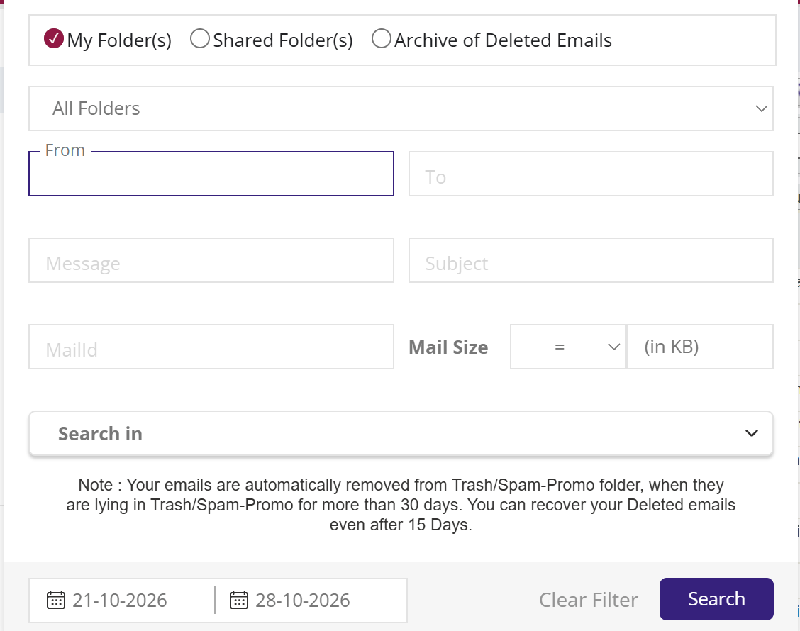 Advanced search with the Shared Folder(s) option