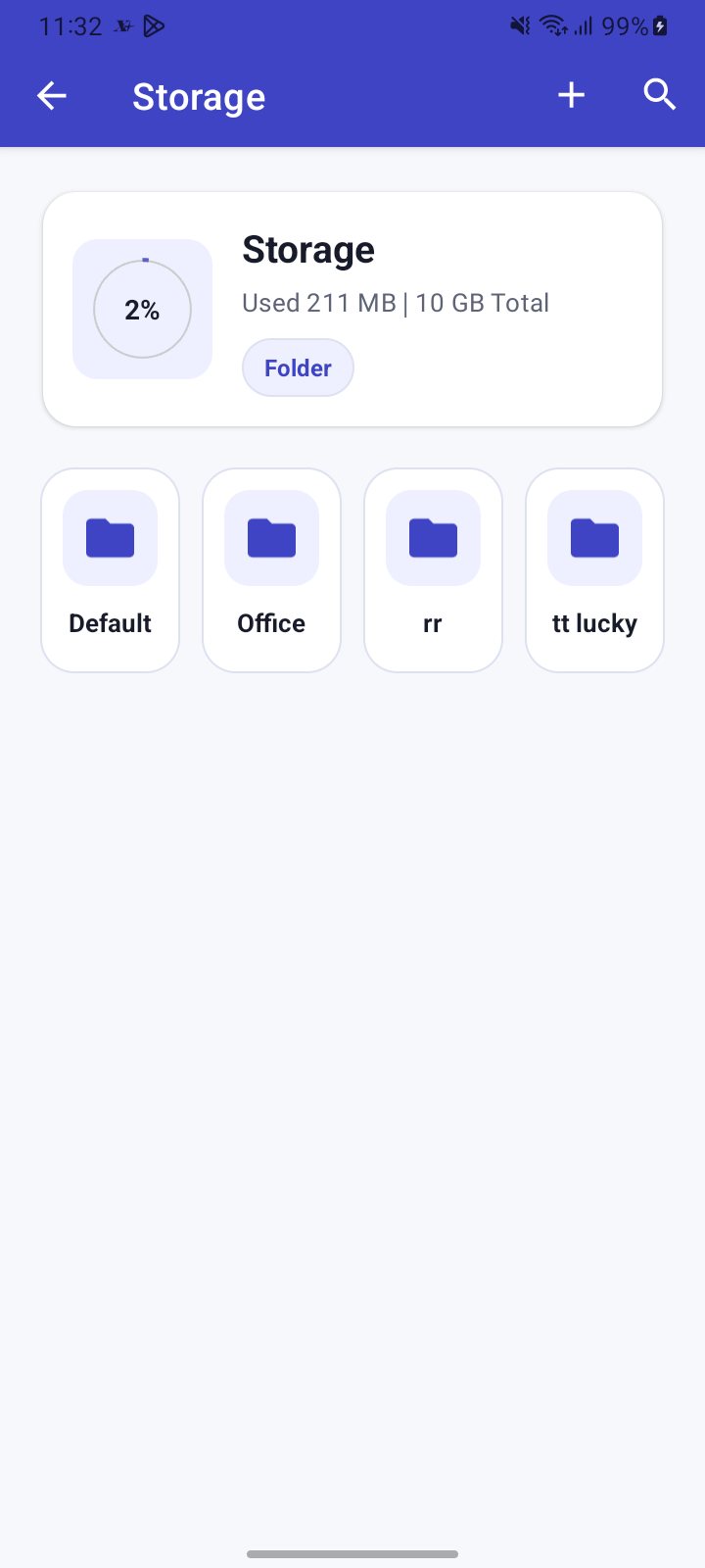 The Android Storage screen with the space used and folders such as Default and Office
