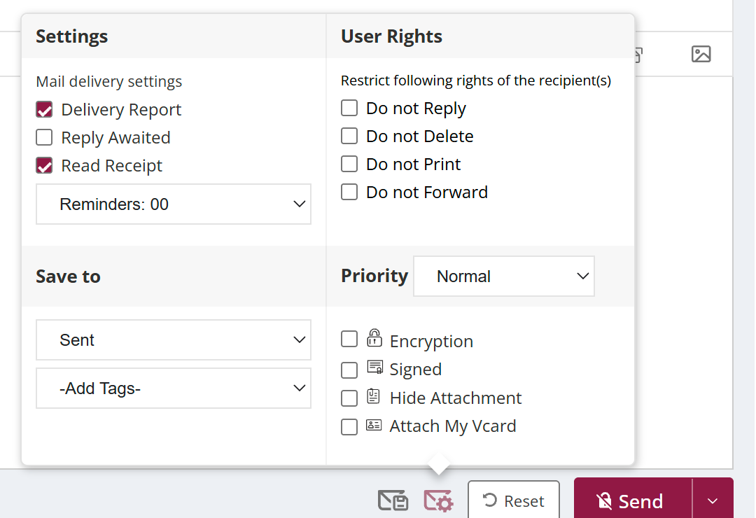 Priority list set to Normal in the Advance Settings panel of Classic compose