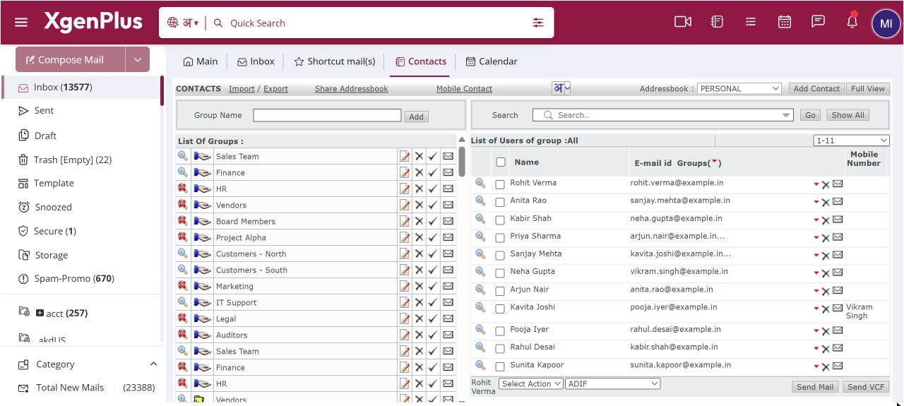 Contacts with the Import / Export links at the top left