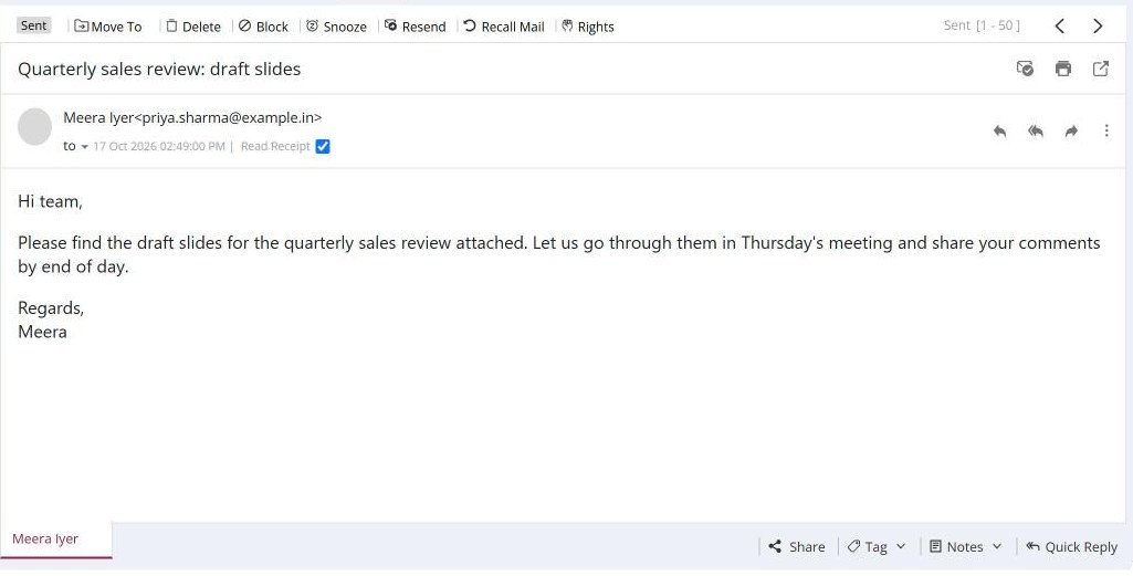 An open mail with Snooze in the toolbar